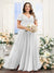 A-Line V-Neck Short Sleeves Split Side Ruched Chiffon Plus Size Bridesmaid Dresses