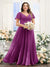 A-Line V-Neck Short Sleeves Split Side Ruched Chiffon Plus Size Bridesmaid Dresses