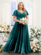 A-Line V-Neck Short Sleeves Split Side Ruched Chiffon Plus Size Bridesmaid Dresses