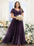 A-Line V-Neck Short Sleeves Split Side Ruched Chiffon Plus Size Bridesmaid Dresses