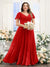 A-Line V-Neck Short Sleeves Split Side Ruched Chiffon Plus Size Bridesmaid Dresses