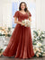 A-Line V-Neck Short Sleeves Split Side Ruched Chiffon Plus Size Bridesmaid Dresses