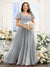 A-Line V-Neck Short Sleeves Split Side Ruched Chiffon Plus Size Bridesmaid Dresses