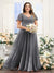 A-Line V-Neck Short Sleeves Split Side Ruched Chiffon Plus Size Bridesmaid Dresses