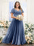 A-Line V-Neck Short Sleeves Split Side Ruched Chiffon Plus Size Bridesmaid Dresses
