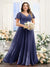 A-Line V-Neck Short Sleeves Split Side Ruched Chiffon Plus Size Bridesmaid Dresses