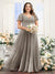 A-Line V-Neck Short Sleeves Split Side Ruched Chiffon Plus Size Bridesmaid Dresses