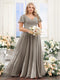 A-Line V-Neck Short Sleeves Split Side Ruched Chiffon Plus Size Bridesmaid Dresses