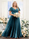 A-Line V-Neck Short Sleeves Split Side Ruched Chiffon Plus Size Bridesmaid Dresses