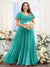 A-Line V-Neck Short Sleeves Split Side Ruched Chiffon Plus Size Bridesmaid Dresses