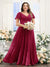 A-Line V-Neck Short Sleeves Split Side Ruched Chiffon Plus Size Bridesmaid Dresses