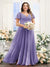 A-Line V-Neck Short Sleeves Split Side Ruched Chiffon Plus Size Bridesmaid Dresses