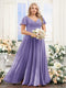 A-Line V-Neck Short Sleeves Split Side Ruched Chiffon Plus Size Bridesmaid Dresses