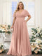 A-Line V-Neck Short Sleeves Chiffon Plus Size Bridesmaid Dresses with Pockets