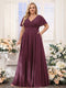 A-Line V-Neck Short Sleeves Chiffon Plus Size Bridesmaid Dresses with Pockets