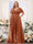 A-Line V-Neck Short Sleeves Chiffon Plus Size Bridesmaid Dresses with Pockets