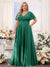 A-Line V-Neck Short Sleeves Chiffon Plus Size Bridesmaid Dresses with Pockets