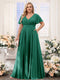 A-Line V-Neck Short Sleeves Chiffon Plus Size Bridesmaid Dresses with Pockets