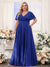 A-Line V-Neck Short Sleeves Chiffon Plus Size Bridesmaid Dresses with Pockets