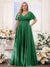 A-Line V-Neck Short Sleeves Chiffon Plus Size Bridesmaid Dresses with Pockets