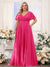 A-Line V-Neck Short Sleeves Chiffon Plus Size Bridesmaid Dresses with Pockets