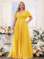 A-Line V-Neck Short Sleeves Chiffon Plus Size Bridesmaid Dresses with Pockets