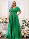 A-Line V-Neck Short Sleeves Chiffon Plus Size Bridesmaid Dresses with Pockets