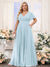 A-Line V-Neck Short Sleeves Chiffon Plus Size Bridesmaid Dresses with Pockets
