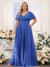 A-Line V-Neck Short Sleeves Chiffon Plus Size Bridesmaid Dresses with Pockets