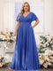 A-Line V-Neck Short Sleeves Chiffon Plus Size Bridesmaid Dresses with Pockets