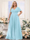 A-Line V-Neck Short Sleeves Chiffon Plus Size Bridesmaid Dresses with Pockets