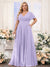 A-Line V-Neck Short Sleeves Chiffon Plus Size Bridesmaid Dresses with Pockets