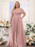 A-Line V-Neck Short Sleeves Chiffon Plus Size Bridesmaid Dresses with Pockets