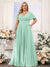 A-Line V-Neck Short Sleeves Chiffon Plus Size Bridesmaid Dresses with Pockets