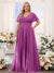 A-Line V-Neck Short Sleeves Chiffon Plus Size Bridesmaid Dresses with Pockets