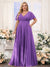 A-Line V-Neck Short Sleeves Chiffon Plus Size Bridesmaid Dresses with Pockets