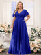 A-Line V-Neck Short Sleeves Chiffon Plus Size Bridesmaid Dresses with Pockets