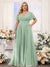 A-Line V-Neck Short Sleeves Chiffon Plus Size Bridesmaid Dresses with Pockets