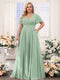 A-Line V-Neck Short Sleeves Chiffon Plus Size Bridesmaid Dresses with Pockets