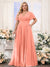 A-Line V-Neck Short Sleeves Chiffon Plus Size Bridesmaid Dresses with Pockets