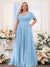 A-Line V-Neck Short Sleeves Chiffon Plus Size Bridesmaid Dresses with Pockets
