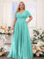 A-Line V-Neck Short Sleeves Chiffon Plus Size Bridesmaid Dresses with Pockets