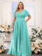 A-Line V-Neck Short Sleeves Chiffon Plus Size Bridesmaid Dresses with Pockets