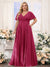 A-Line V-Neck Short Sleeves Chiffon Plus Size Bridesmaid Dresses with Pockets