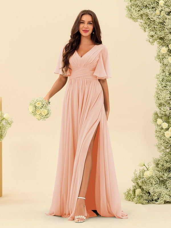 peach and pink bridesmaid dresses Bridesmaid Dress Blush Champagne Neutrals Chiffon