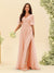A-Line V-Neck Half Sleeves Split Side Chiffon Bridesmaid Dresses With Pockets