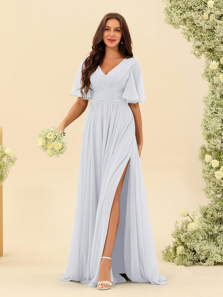 Pleated Frill Detail V Neck Retract Your Waist Bridesmaids Midi Dress In White main image 1