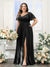 A-Line V-Neck Short Sleeves Split Side Chiffon Plus Size Bridesmaid Dresses with Pockets