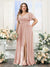 A-Line V-Neck Short Sleeves Split Side Chiffon Plus Size Bridesmaid Dresses with Pockets