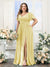 A-Line V-Neck Short Sleeves Split Side Chiffon Plus Size Bridesmaid Dresses with Pockets